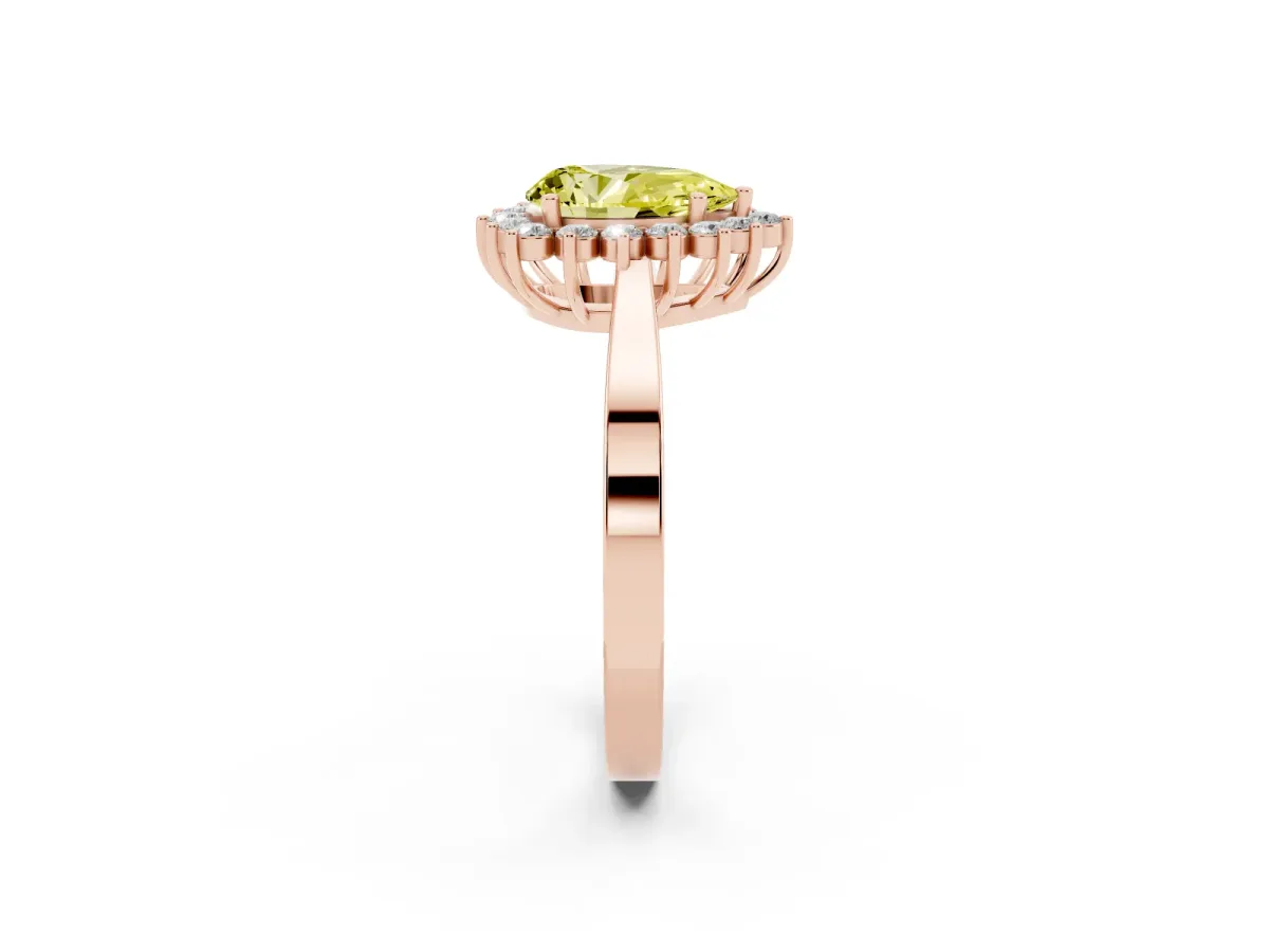 Fancy Yellow Pear Cut Cut Diamond Halo Ring with Round Brilliant Halo and Solitaire Band Rose gold