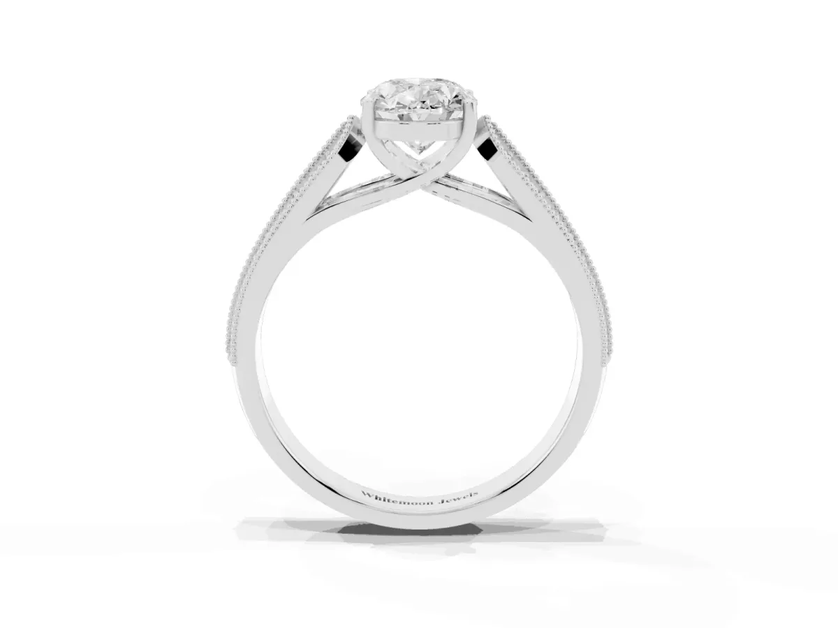 Oval Cut Cut Pave Split Shank Engagement Ring with Four-Prong Setting Silver