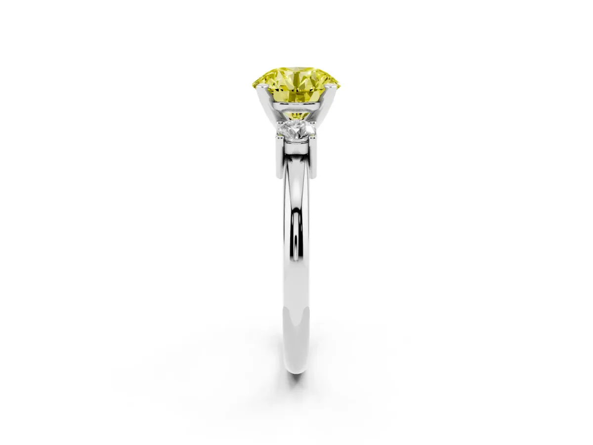 Fancy Yellow Three-Stone Round Cut Cut Diamond Solitaire with Prong Setting and Classic Band Silver