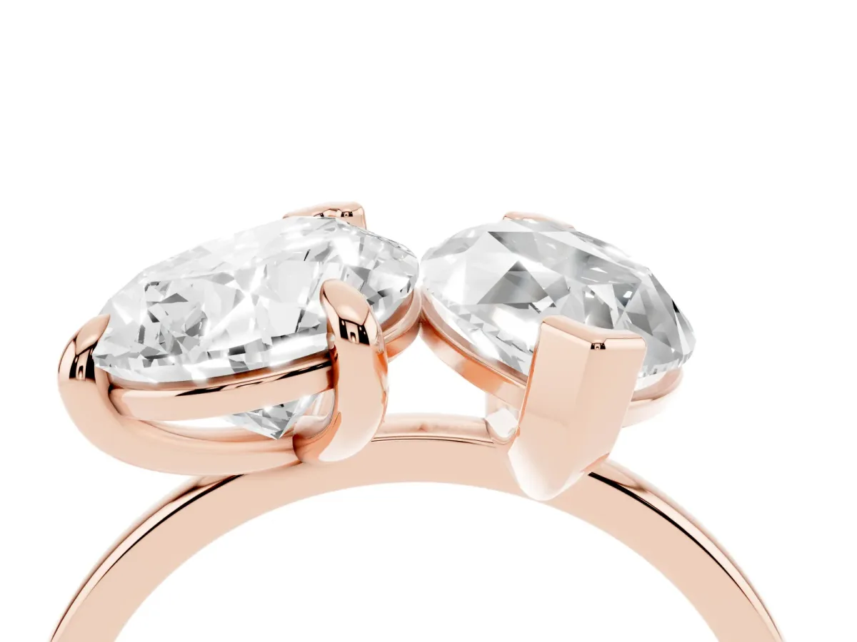 Pear and Marquise Toi Moi Ring with Prong Setting and Plain Band Rose gold