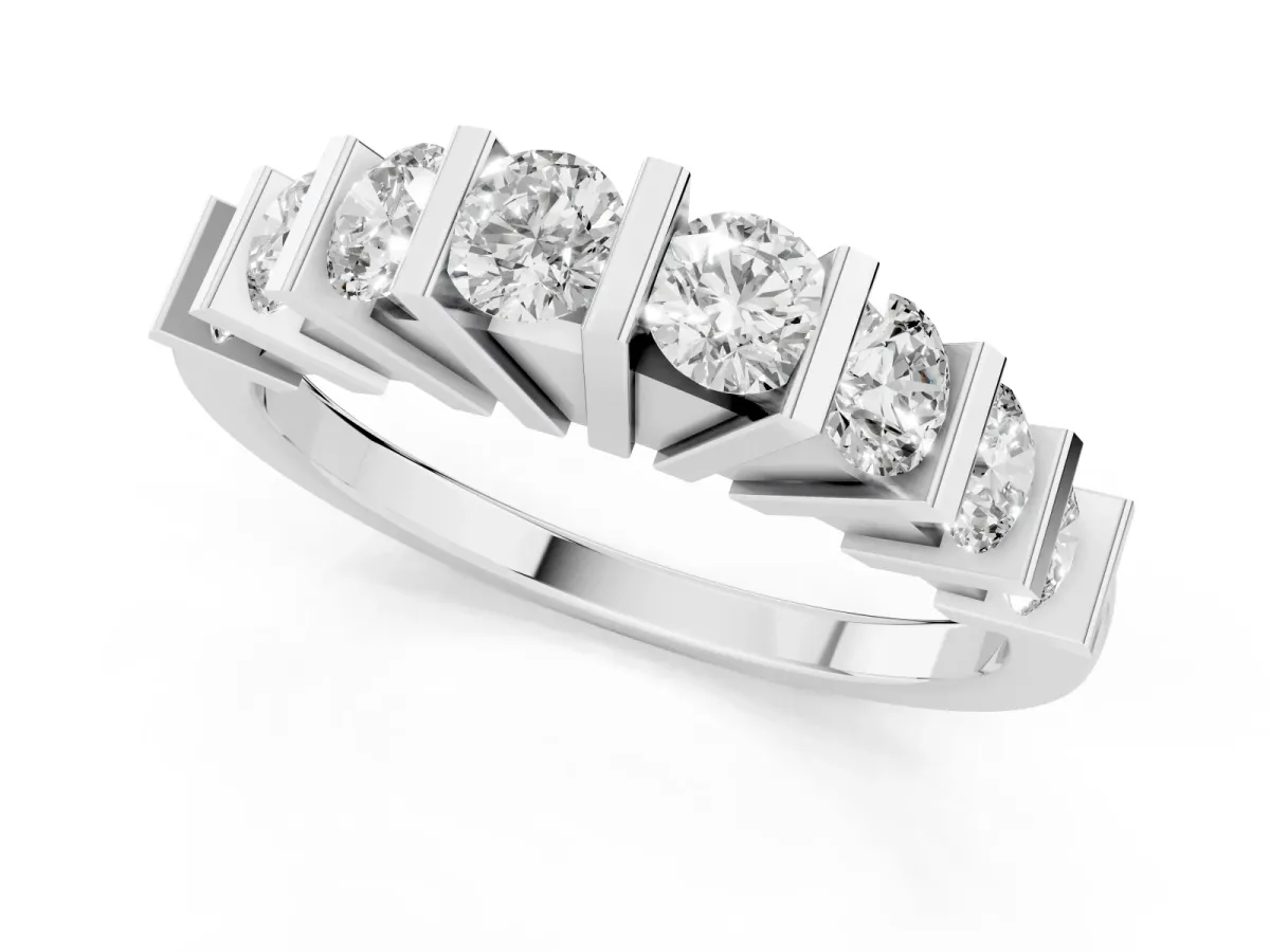 Channel Set Round Diamond Half Eternity Band with Bar Prong Setting Platinum
