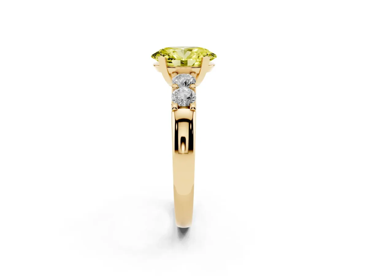Fancy Yellow Oval Cut Brilliant Cut Diamond Five-Stone Prong Set Engagement Ring with Channel Band Yellow gold