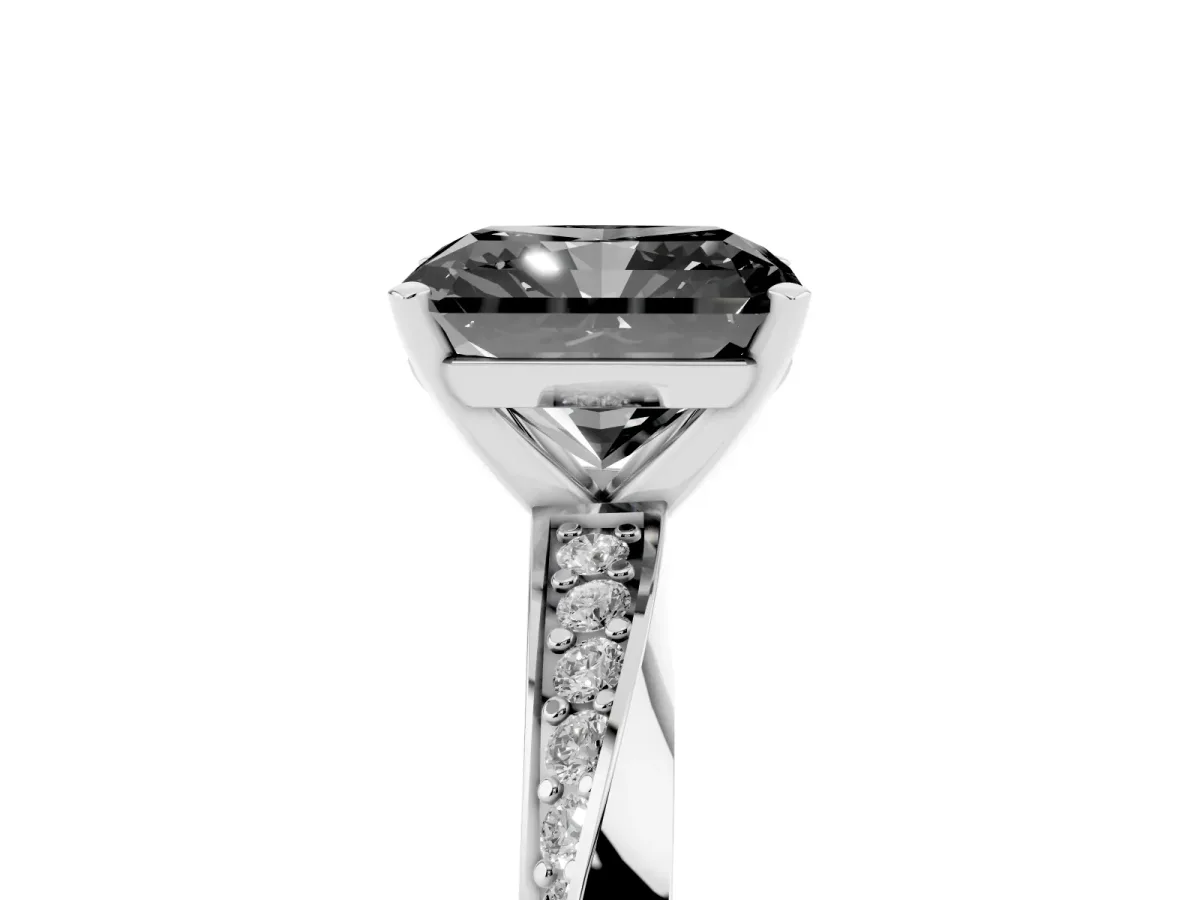 Fancy Black Radiant Cut Diamond Engagement Ring with Side Stone Accents and Four-Prong Setting Silver