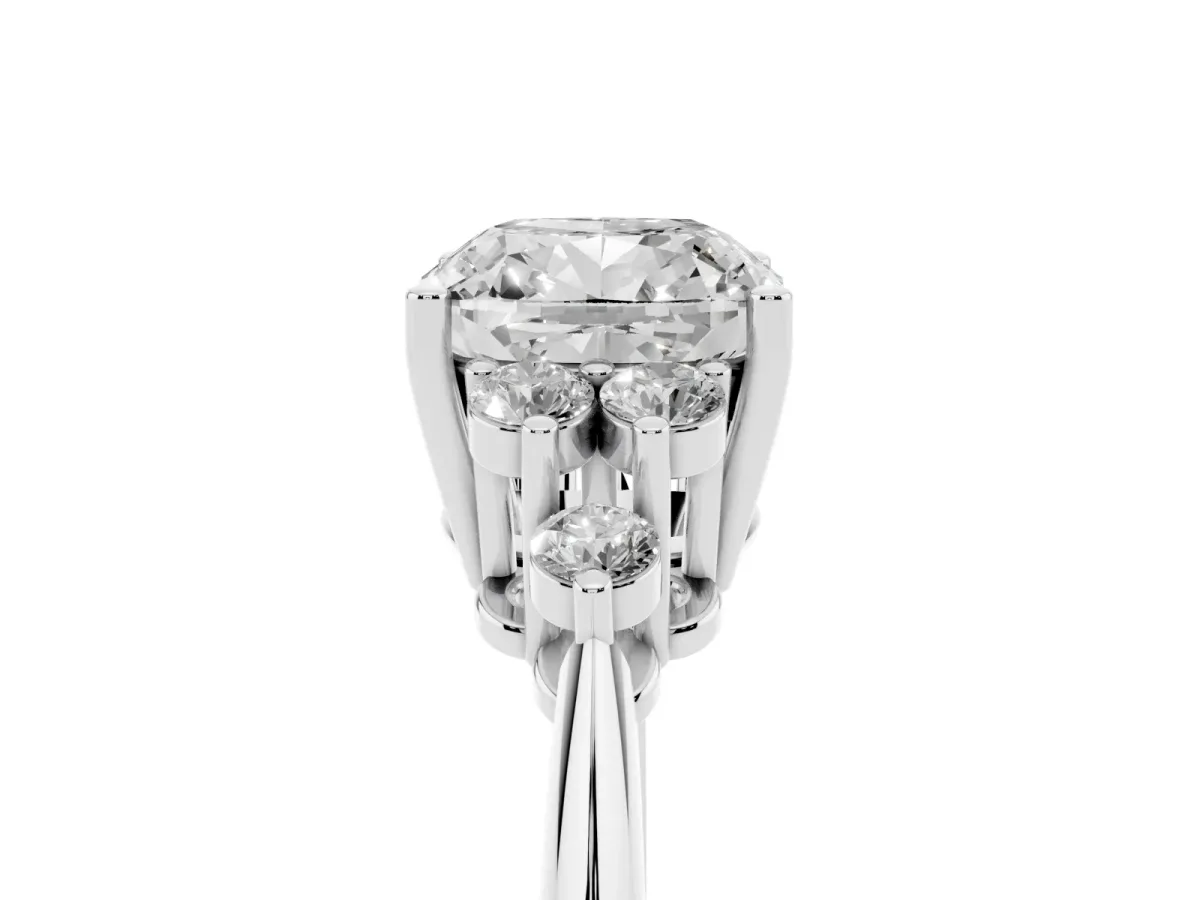 Cushion Cut Cut Diamond Cluster Ring with Solitaire Band and Four-Prong Setting Silver