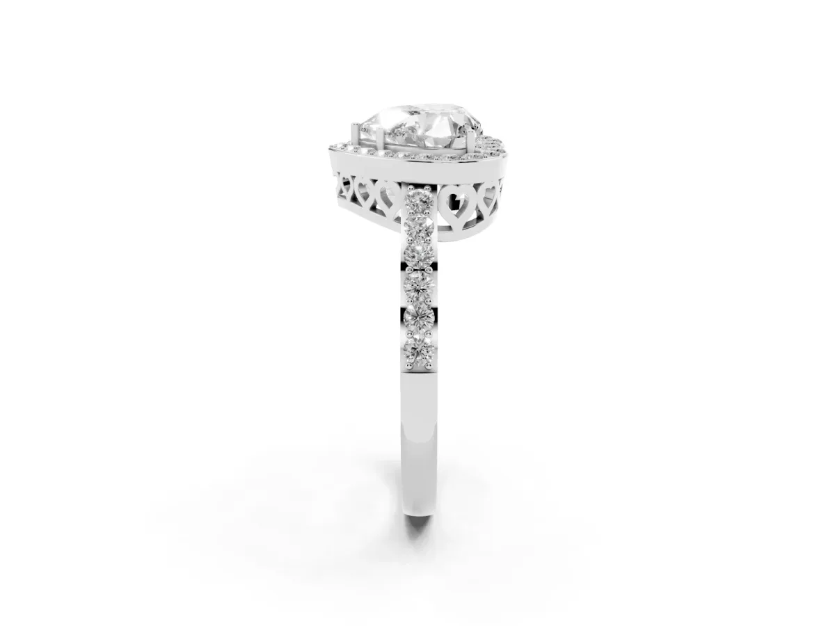 Heart Cut Halo Diamond Pavé Band Ring with Prong Setting Platinum