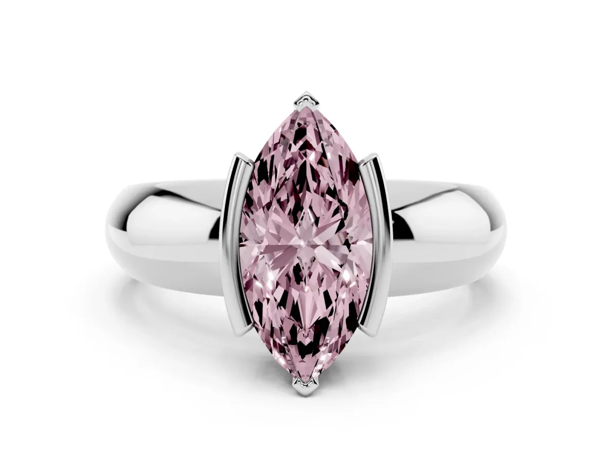 Fancy Pink Marquise Cut Solitaire Tension Set Diamond Ring with Wide Band Silver