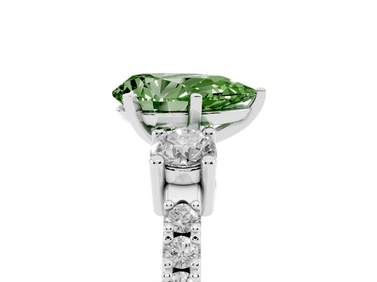 Fancy Green Pear Cut Three-Stone Diamond Pavé Band with Prong Setting Silver