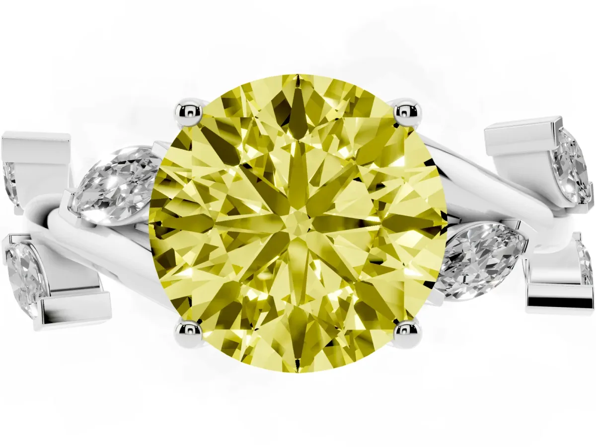 Fancy Yellow Round Cut Solitaire Twisted Band Marquise Accent Prong Setting Ring Silver