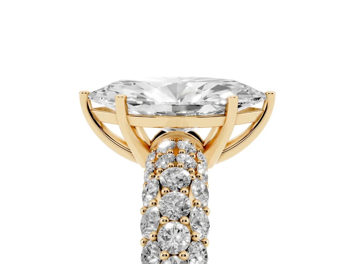 Marquise Cut Diamond Pavé Band Solitaire Ring with Four-Prong Setting Yellow gold