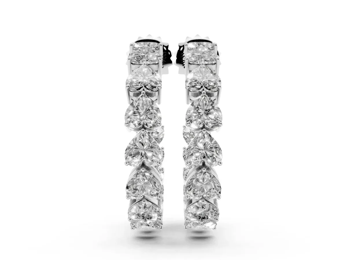 Heart Diamond Huggie Hoop Earrings Silver