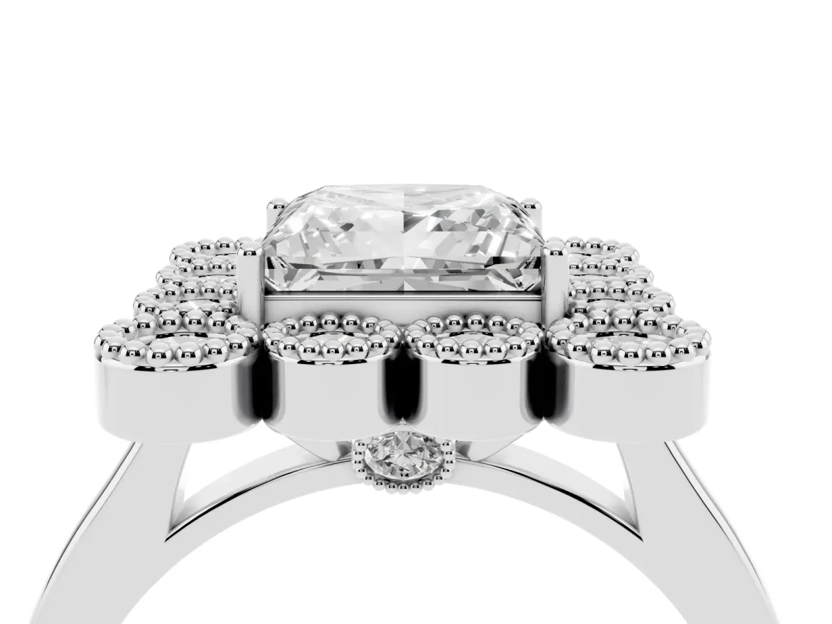 Princess Cut Halo Diamond Cluster Engagement Ring with Milgrain Bezel Setting and Solitaire Band Silver