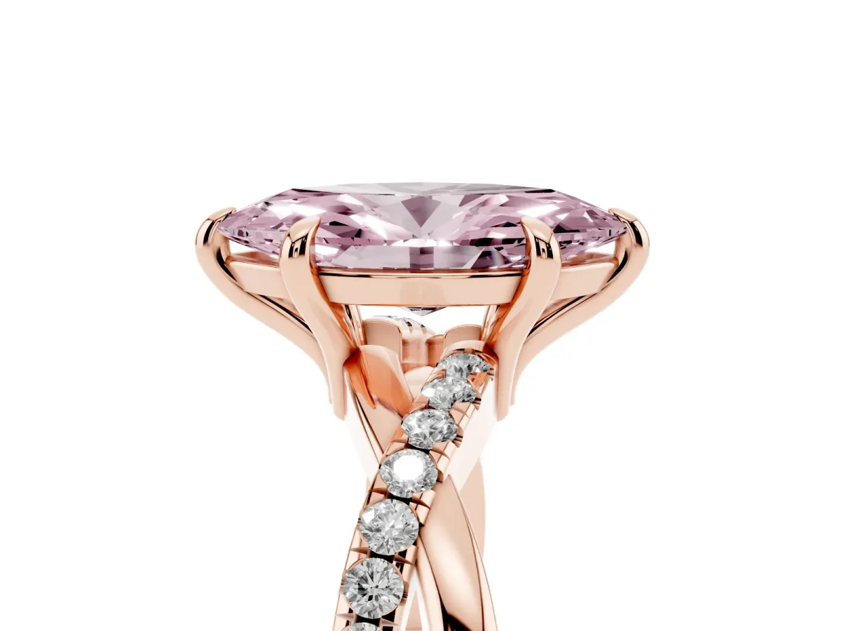 Fancy Pink Marquise Cut Cut Diamond Twist Band Solitaire with Prong Setting Rose gold