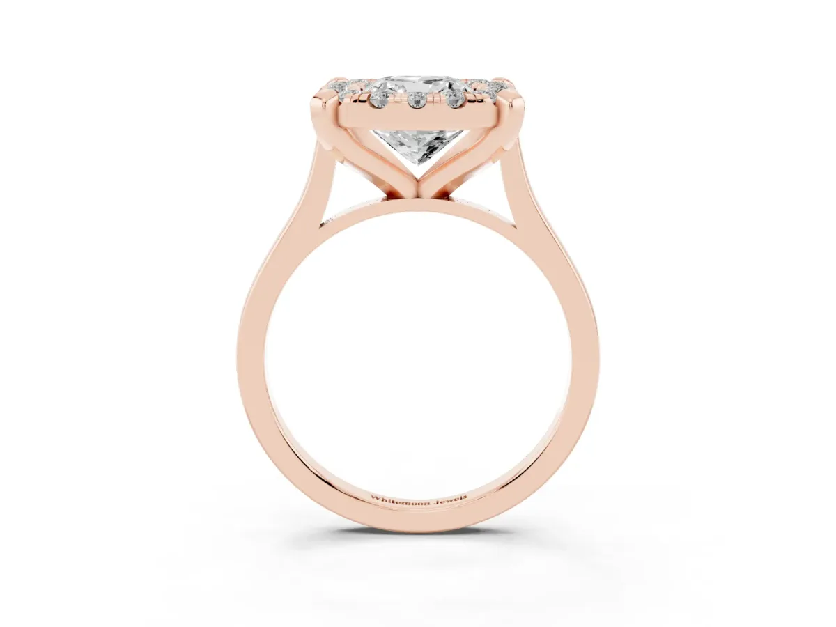 Cushion Cut Diamond Cluster Halo Solitaire with Four-Prong Setting Rose gold
