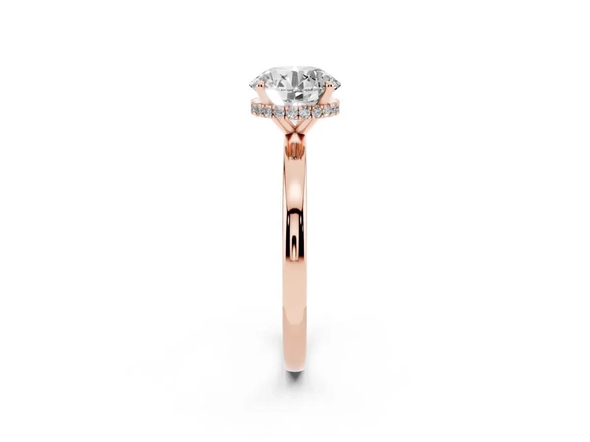 Round Cut Solitaire Engagement Ring with Cathedral Band and Four-Prong Setting Rose gold