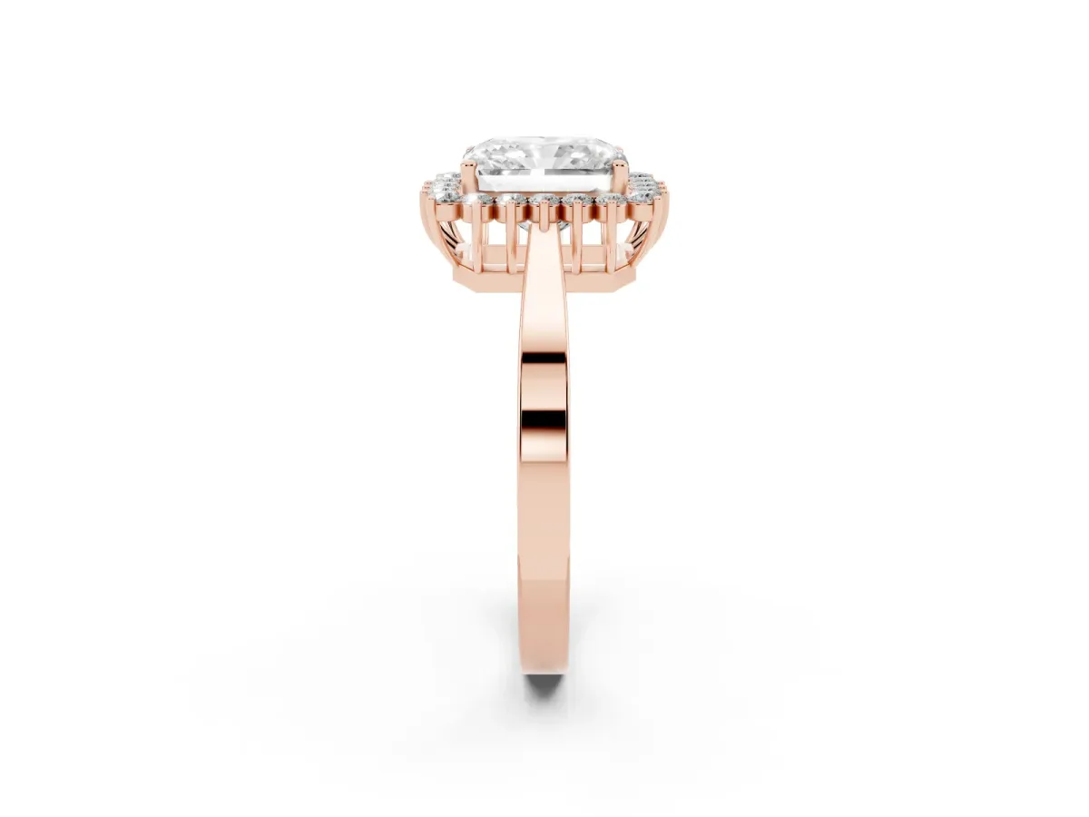 Radiant Cut Cut Diamond Halo Ring with Round Brilliant Halo and Solitaire Band Rose gold