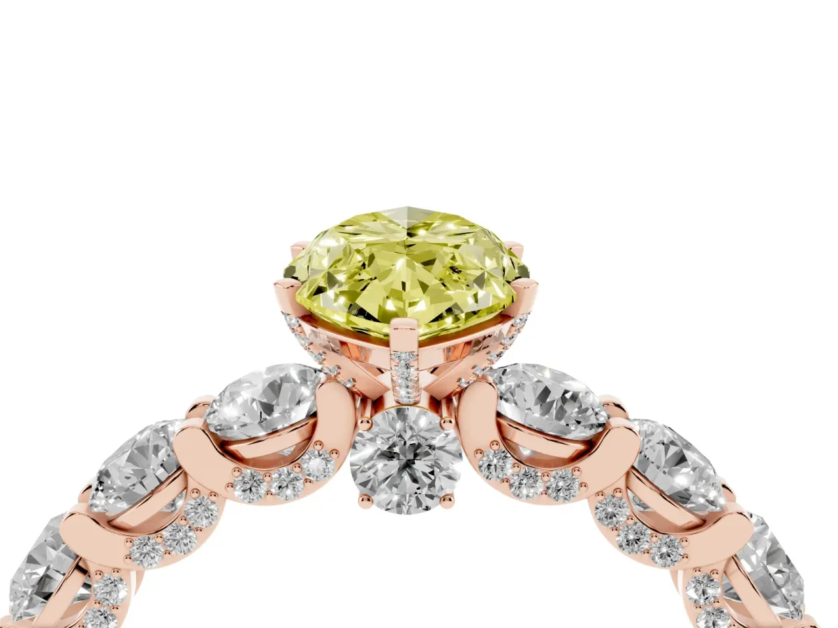 Fancy Yellow Marquise Cut Diamond Side Stone Engagement Ring with Four-Prong Setting Rose gold