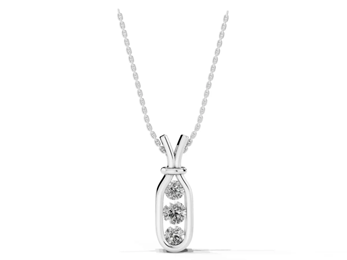 Three-Stone Round Diamond Bezel Pendant Silver