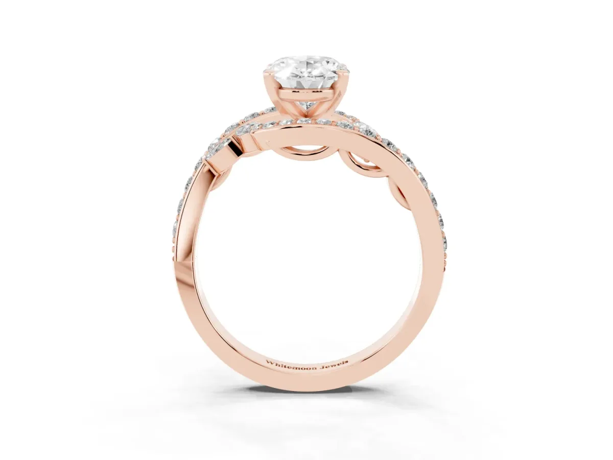 Oval Cut Solitaire with Pavé Twist Band and Four-Prong Setting Rose gold