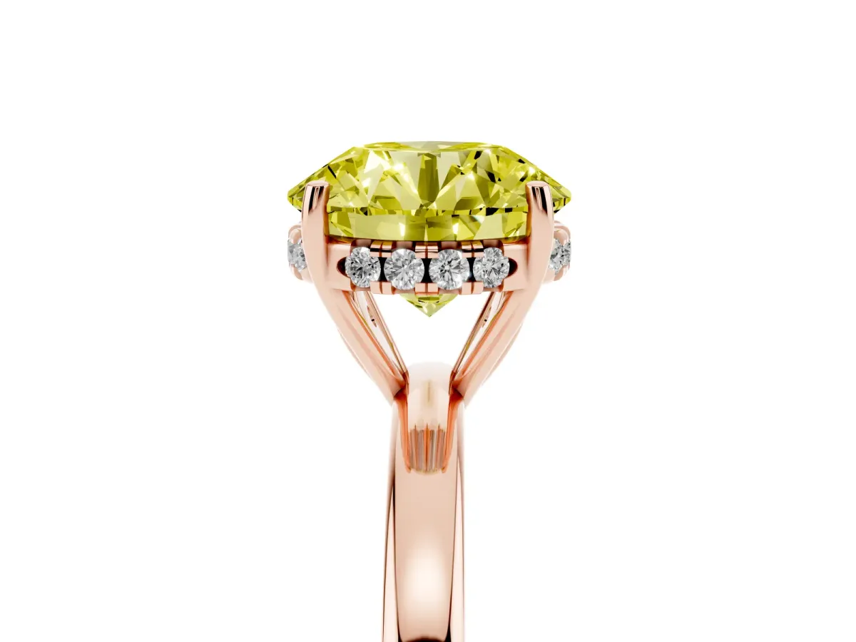 Fancy Yellow Round Cut Solitaire Diamond Ring with Prong Setting and Plain Band Rose gold