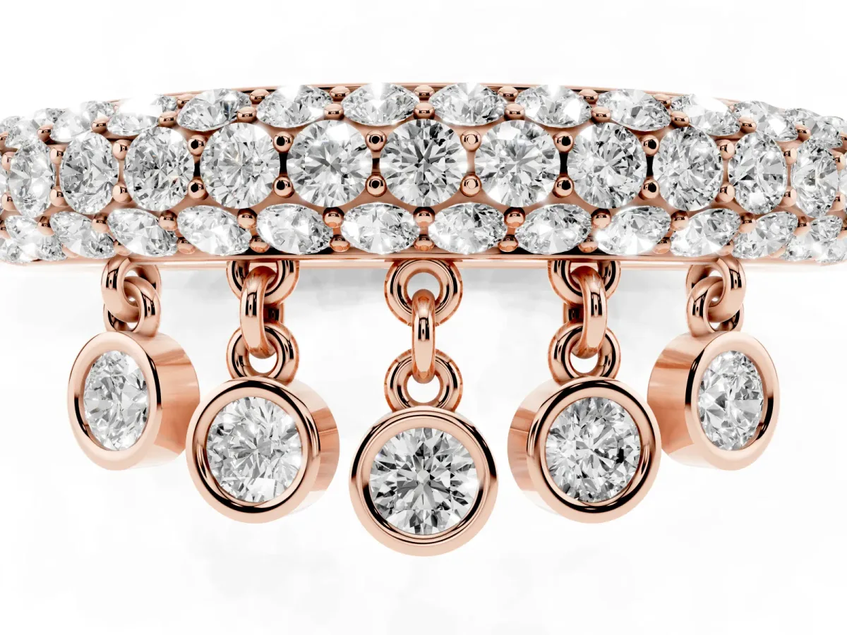 Round Diamond Dangle Promise Ring with Round Diamond Pavé Rose gold