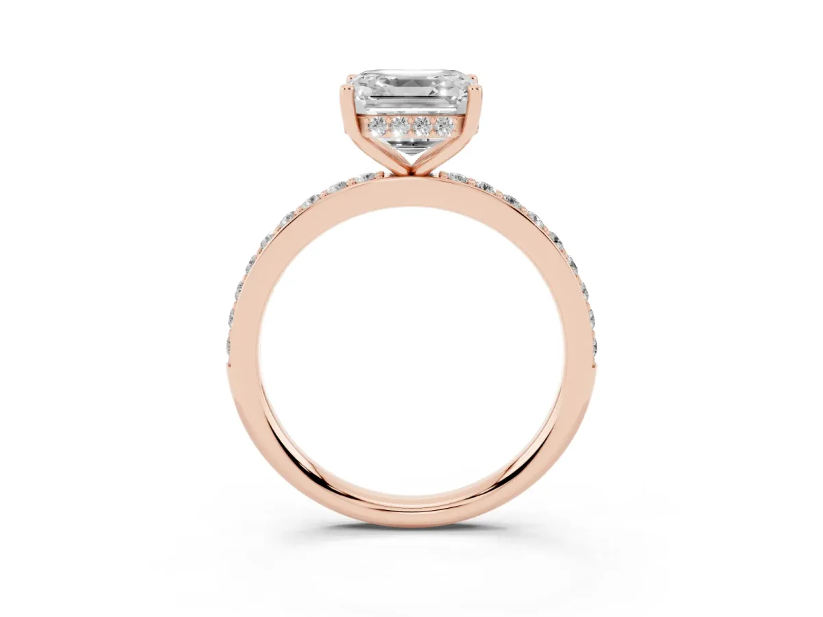 Asscher Cut Cut Diamond Pavé Band Ring with Four-Prong Setting Rose gold