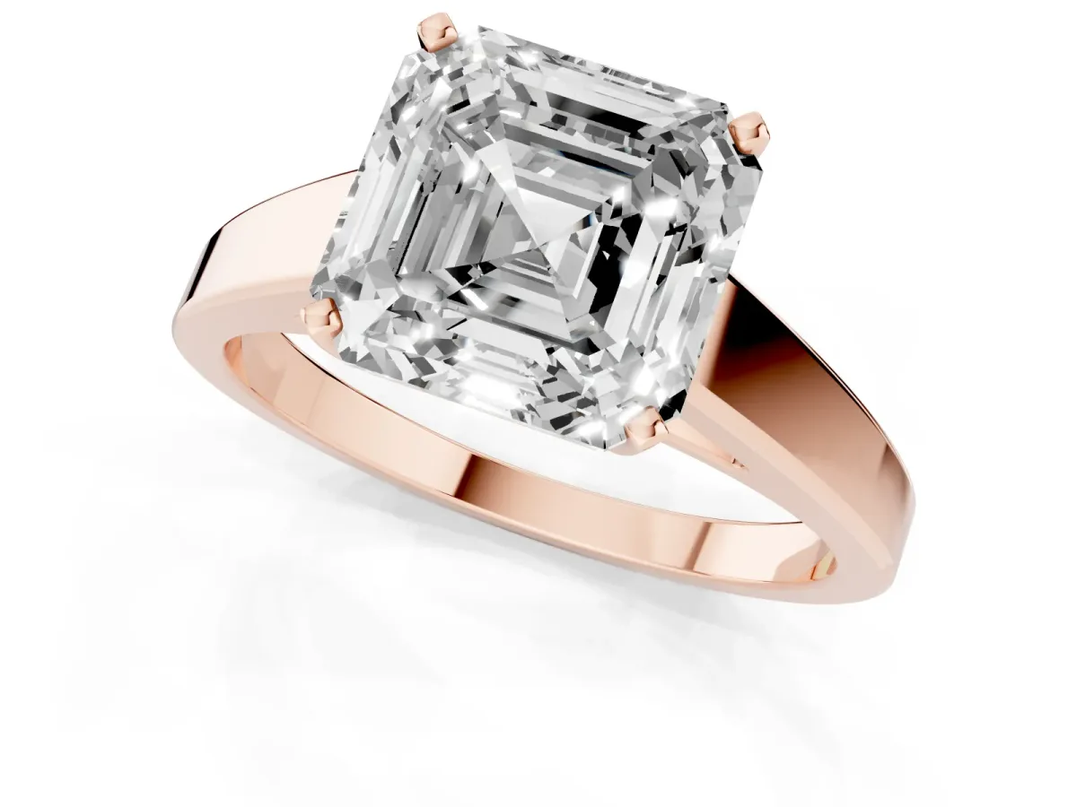 Asscher Cut Solitaire Engagement Ring with Four-Prong Setting and Tapered Band Rose gold