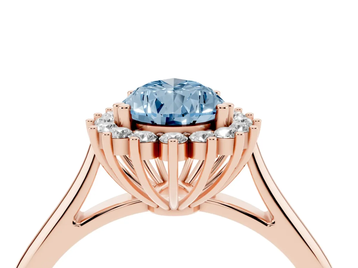 Fancy Blue Pear Cut Cut Diamond Halo Ring with Solitaire Band and Prong Setting Rose gold