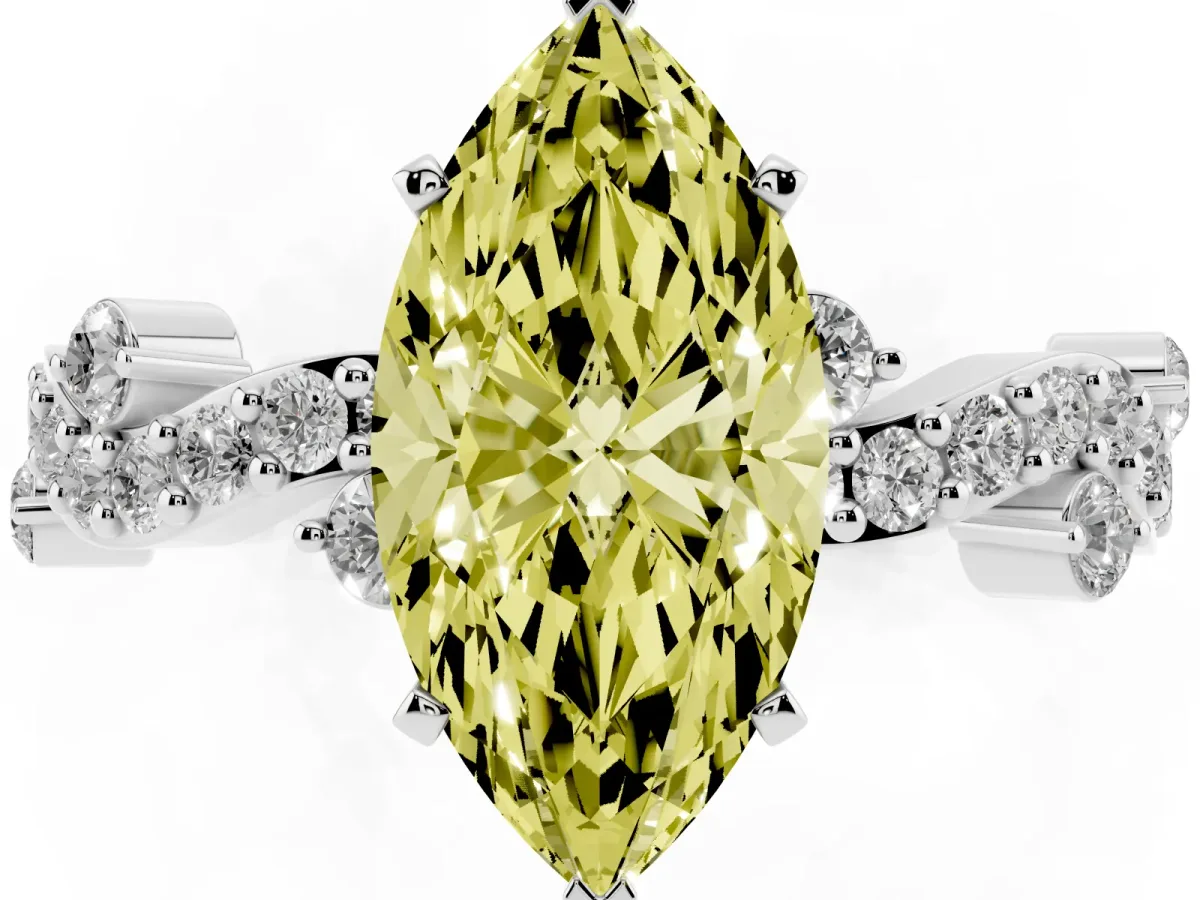 Fancy Yellow Marquise Cut Cut Solitaire Diamond Twisted Band with Pave Setting Silver