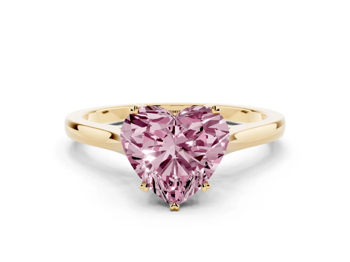 Fancy Pink Heart Cut Solitaire Heart Prong Engagement Ring with Tapered Band Yellow gold