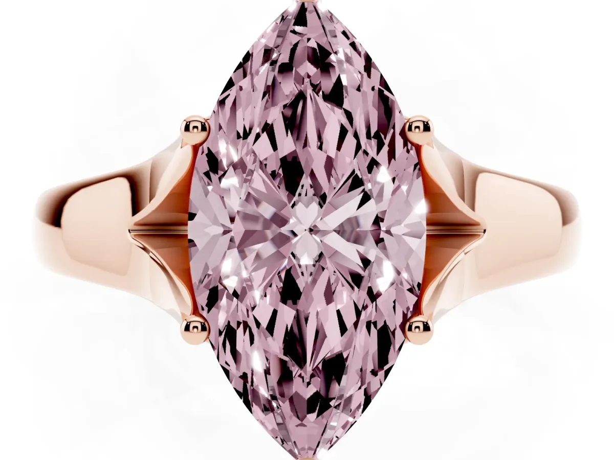 Fancy Pink Marquise Cut Solitaire Diamond Ring with Cathedral Band and Four-Prong Setting Rose gold