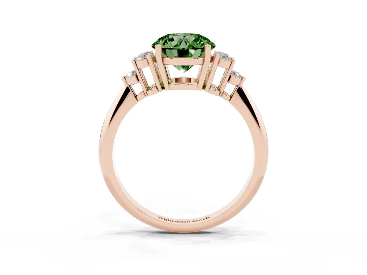 Fancy Green Round Cut Cut Diamond Cluster Ring with Solitaire Band and Four-Prong Setting Rose gold