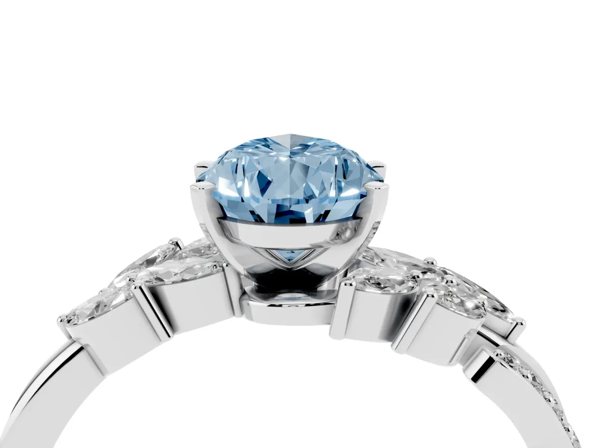 Fancy Blue Pear Cut Solitaire Marquise Twist Band with Six-Prong Setting Silver