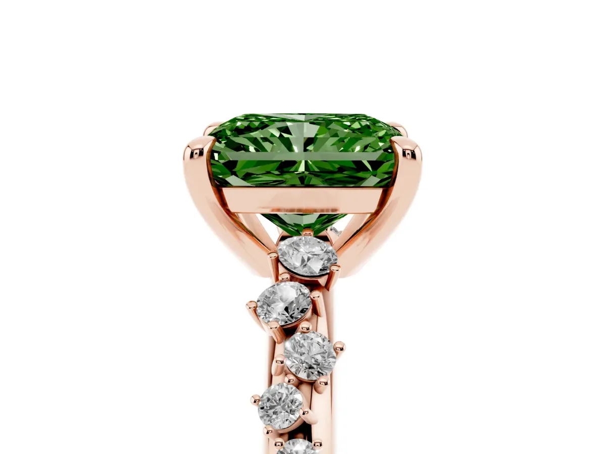 Fancy Green Radiant Cut Cut Diamond Vine Band with Four-Prong Setting Rose gold