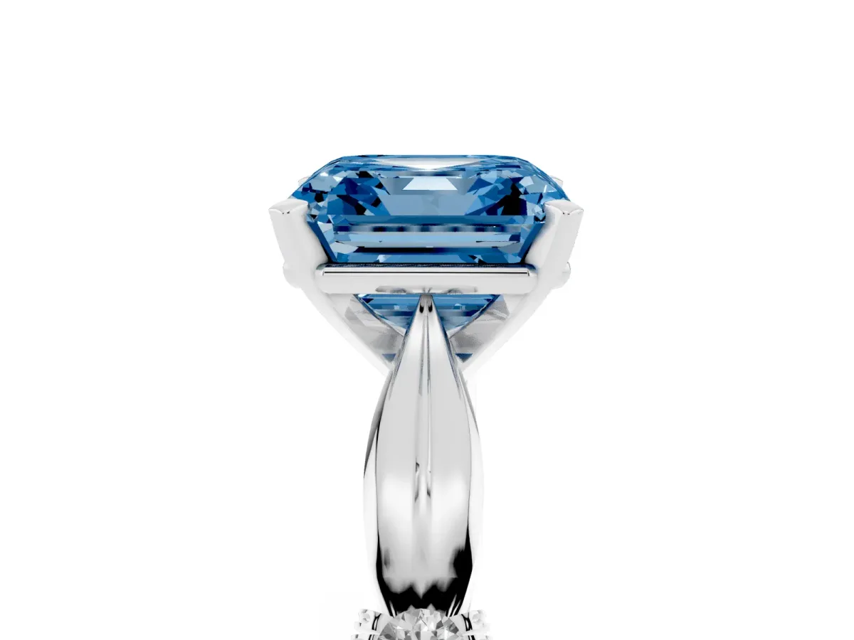 Fancy Blue Asscher Cut Solitaire Diamond Twisted Band with Four-Prong Setting White gold