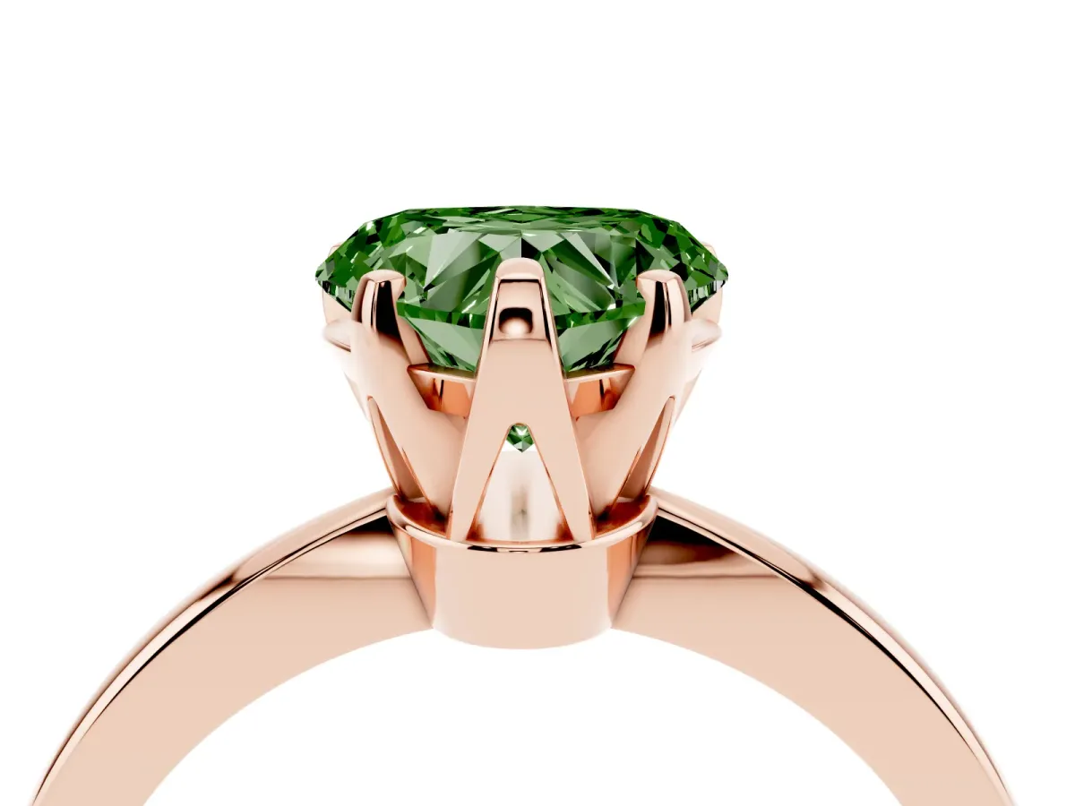 Fancy Green Heart Cut Solitaire Engagement Ring with Six-Prong Setting and Tapered Band Rose gold