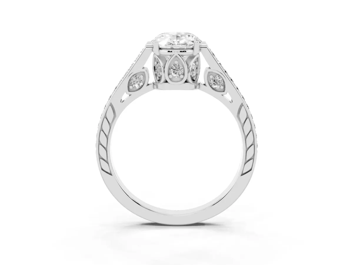Oval Cut Cut Cathedral Pave Diamond Engagement Ring with Six-Prong Setting Silver