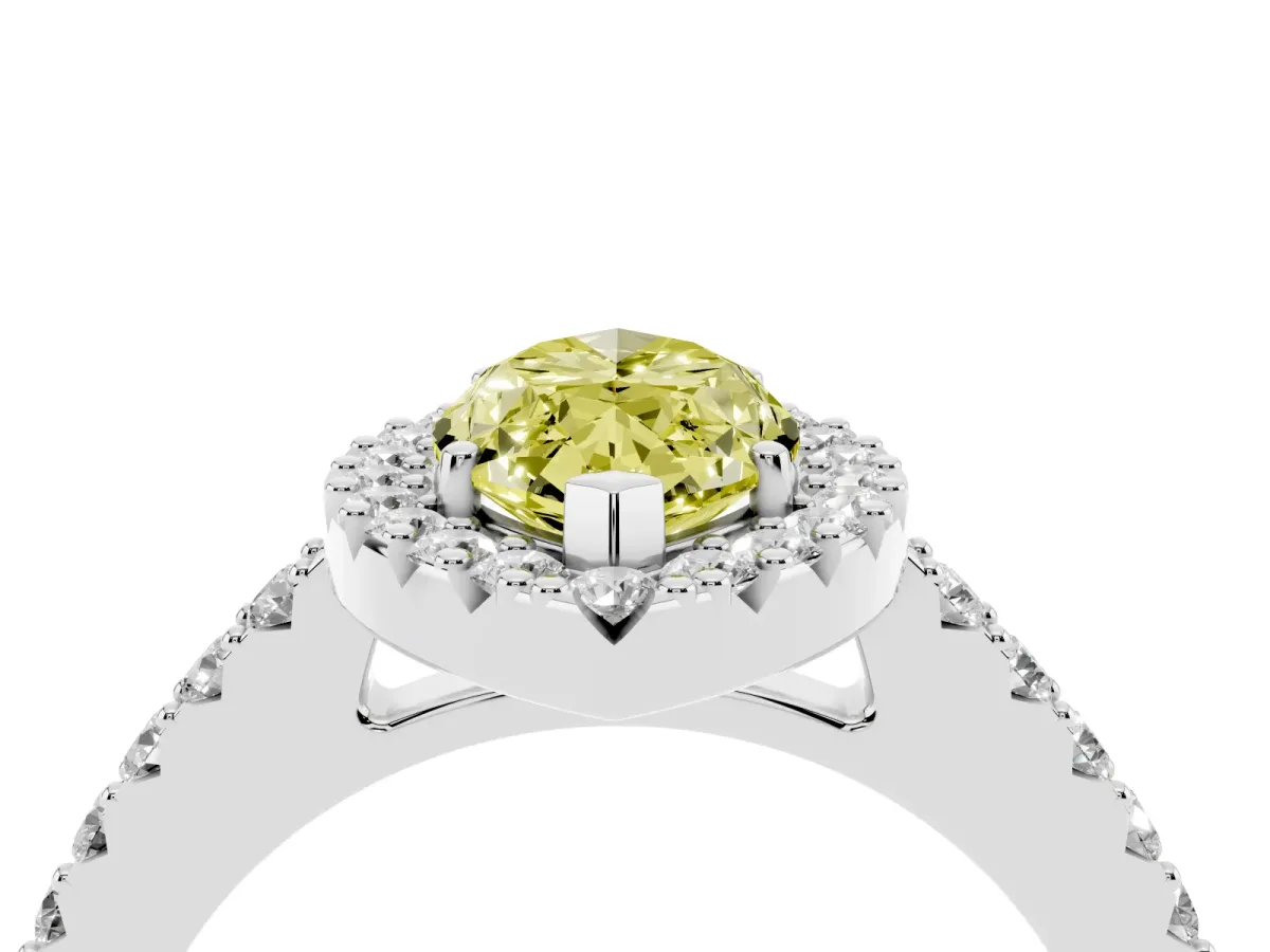 Fancy Yellow Marquise Cut Halo Diamond Pavé Solitaire Ring Silver