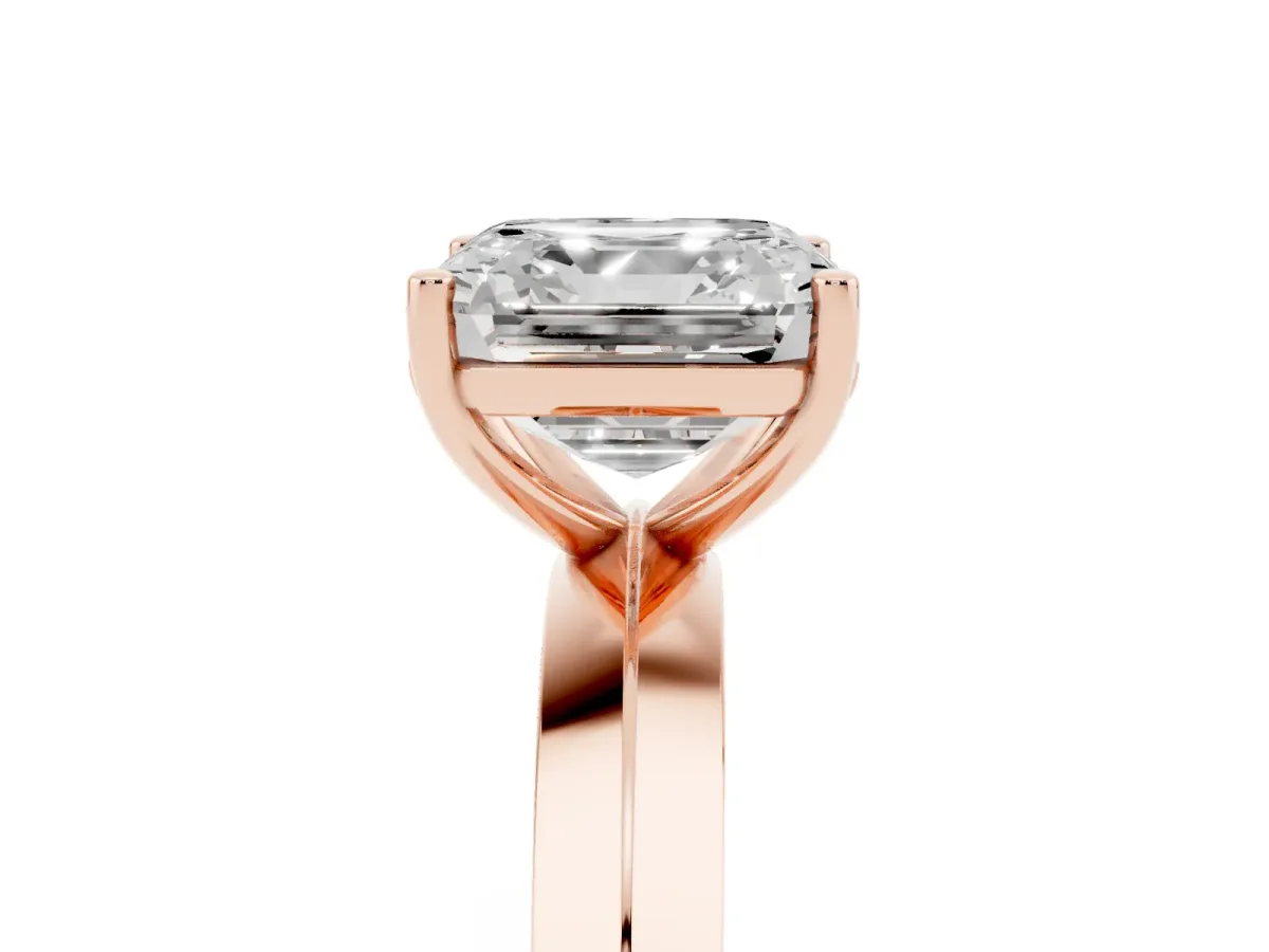 Asscher Cut Cut Solitaire Engagement Ring with Flat Band and Four-Prong Setting Rose gold