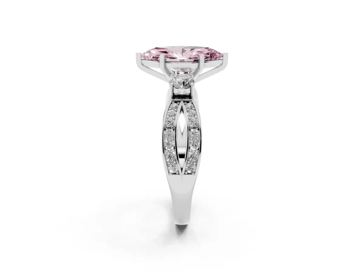 Fancy Pink Three-Stone Marquise Cut Cut Diamond Twist Band with Prong Setting Platinum
