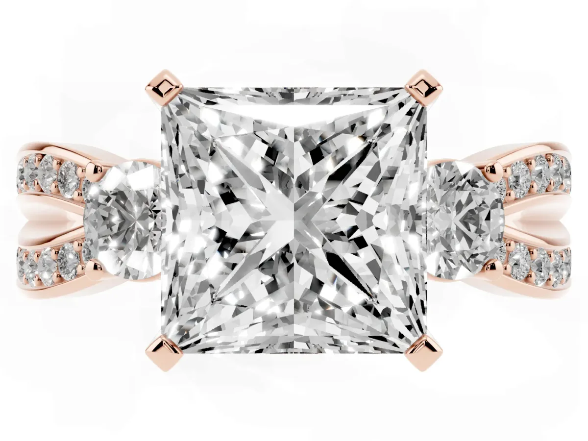 Three-Stone Princess Cut Cut Diamond Twist Band with Prong Setting Rose gold