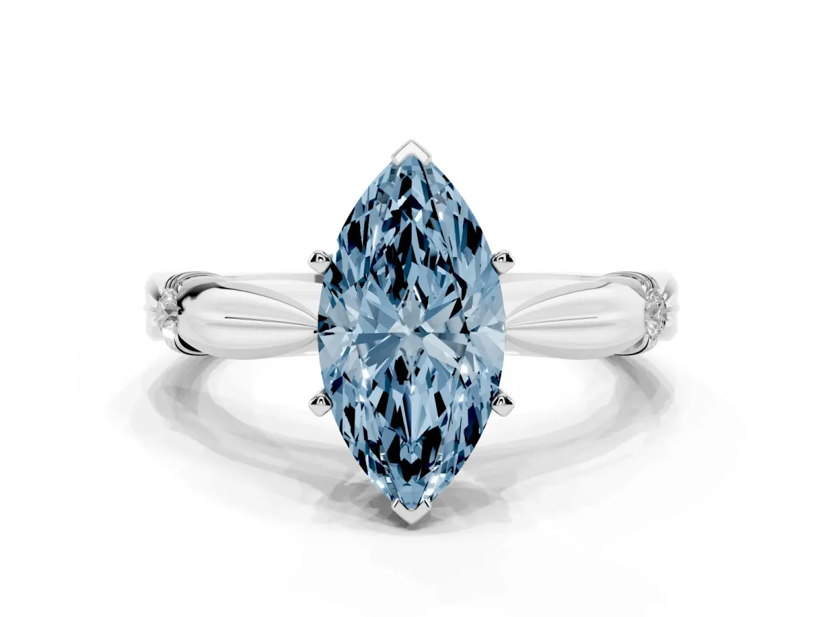 Fancy Blue Marquise Cut Solitaire Diamond Twisted Band with Four-Prong Setting Silver
