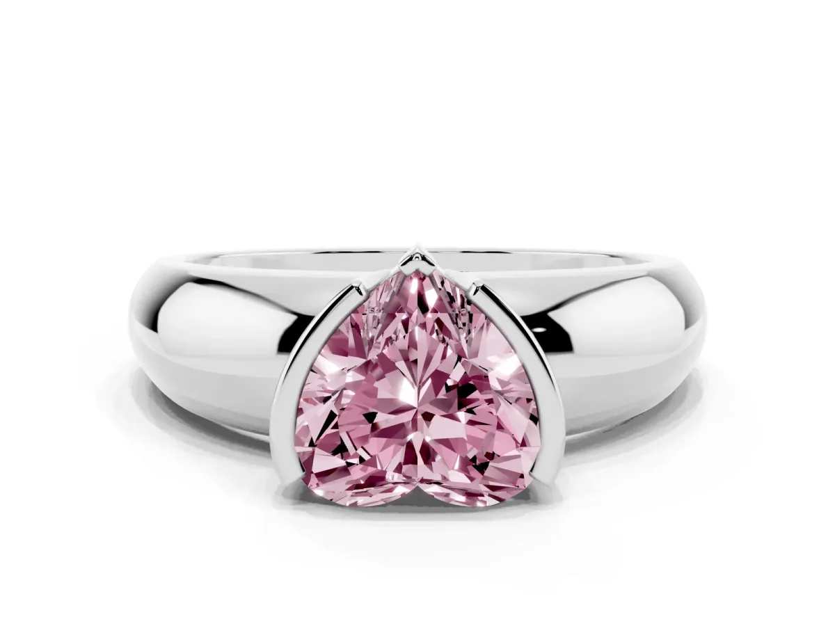 Fancy Pink Heart Cut Solitaire Tension Set Diamond Ring with Wide Band White gold