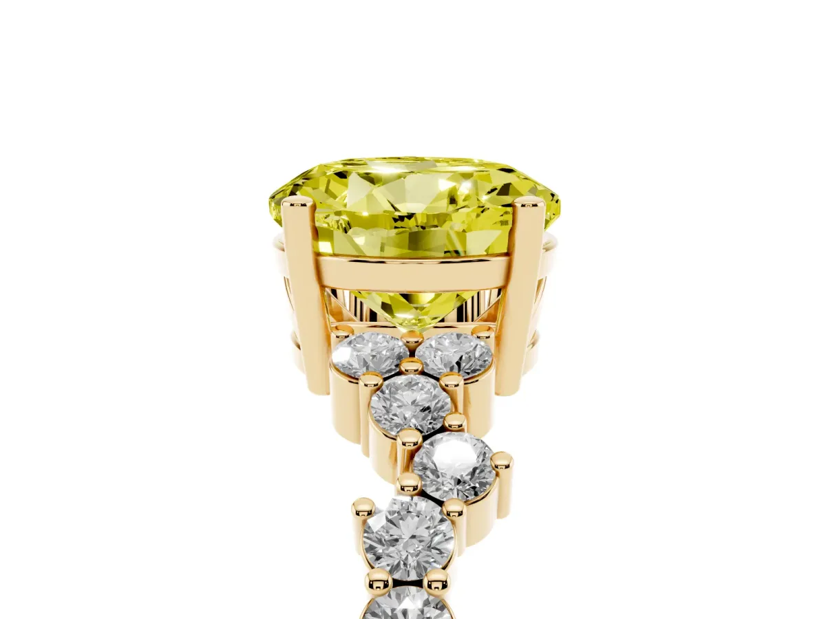 Fancy Yellow Round Cut Diamond Scattered Round Accent Ring with Prong Setting Yellow gold