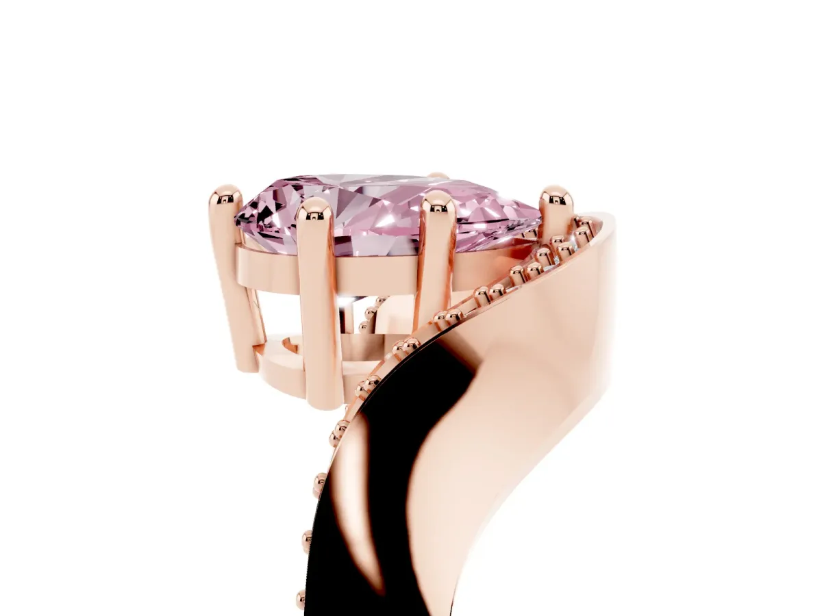 Fancy Pink Pear Cut Solitaire Diamond Engagement Ring with Pave Band and Four-Prong Setting Rose gold