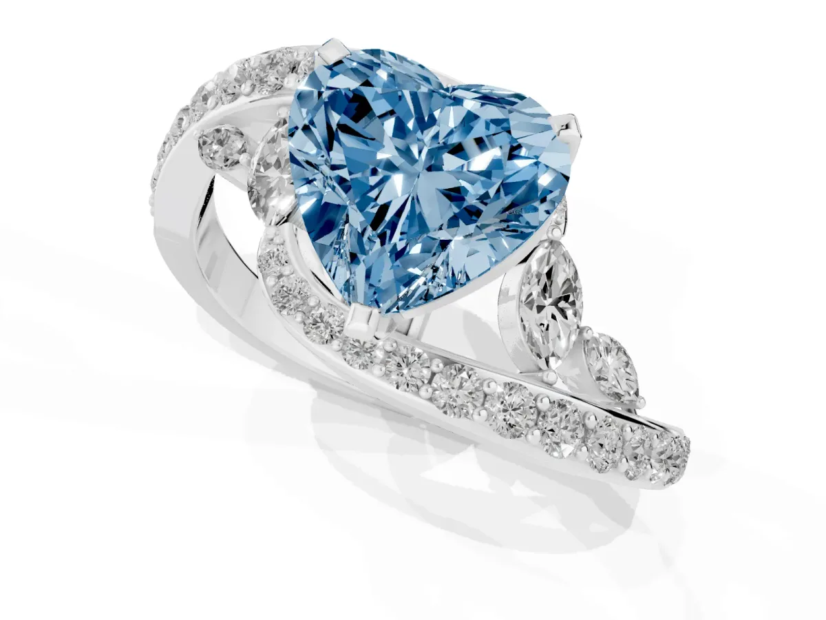 Fancy Blue Heart Cut Solitaire with Pavé Twist Band and Four-Prong Setting White gold