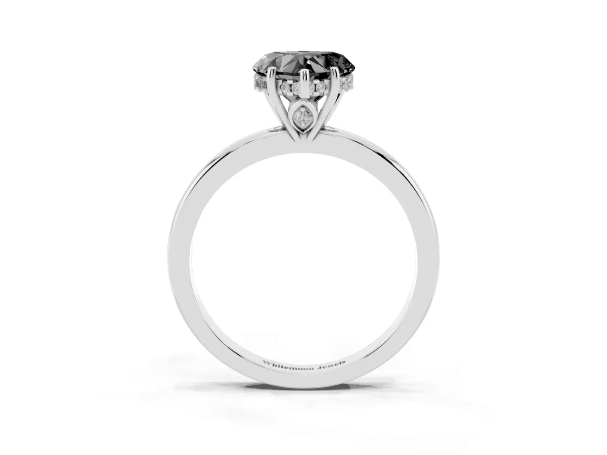 Fancy Black Heart Cut Solitaire Diamond Ring with Prong Setting and Plain Band White gold