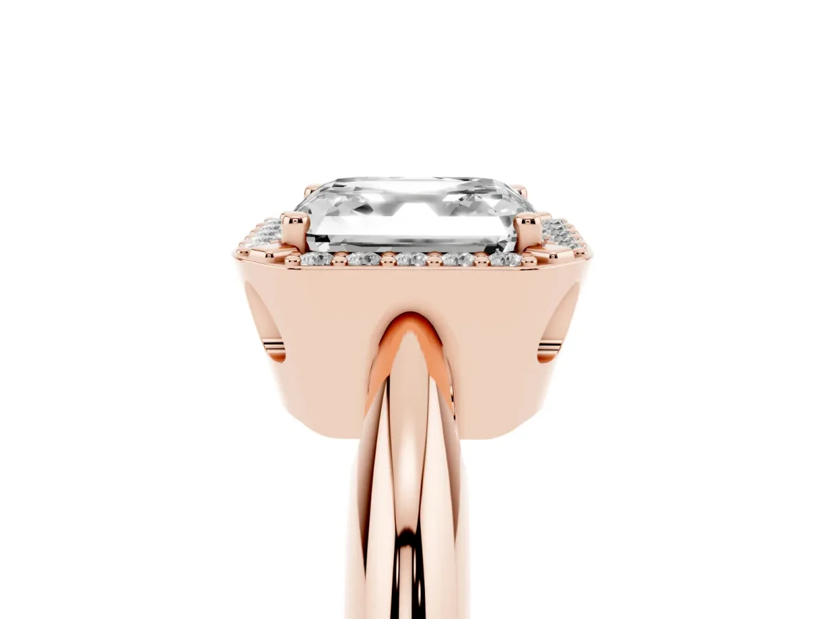 Asscher Cut Cut Diamond Halo Engagement Ring with Split Shank and Four-Prong Setting Rose gold