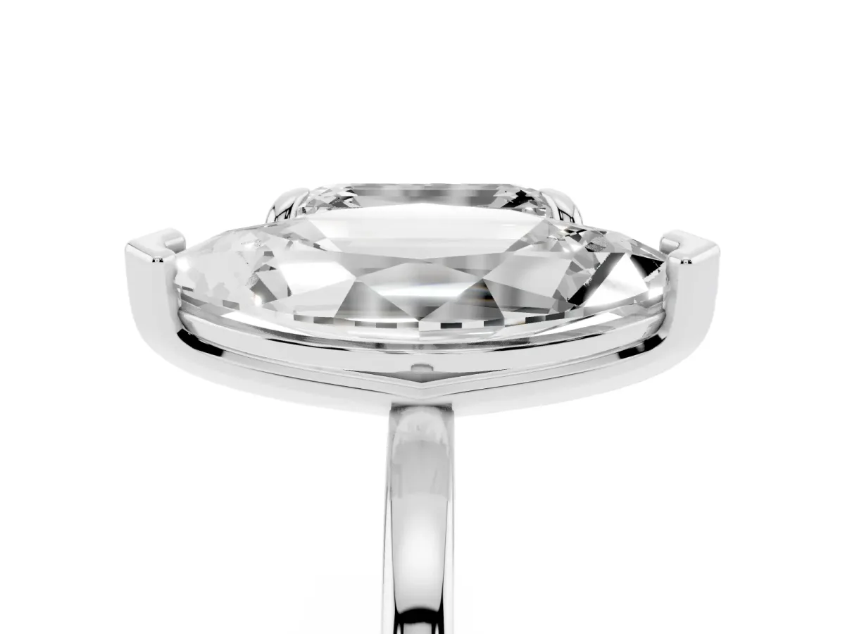 Emerald and Marquise Toi Moi Ring with Prong Setting and Plain Band Platinum