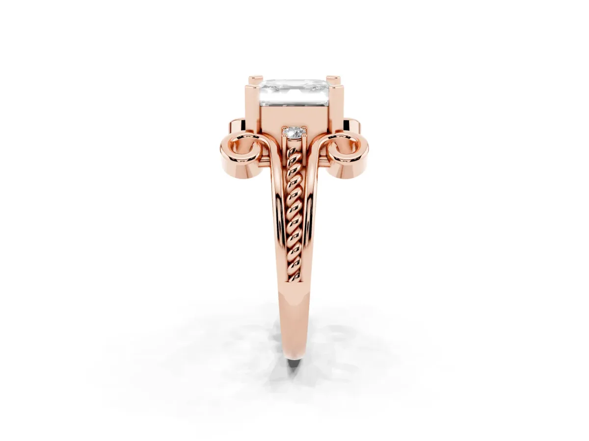 Asscher Cut Solitaire Twisted Band Scroll Prong Ring Rose gold