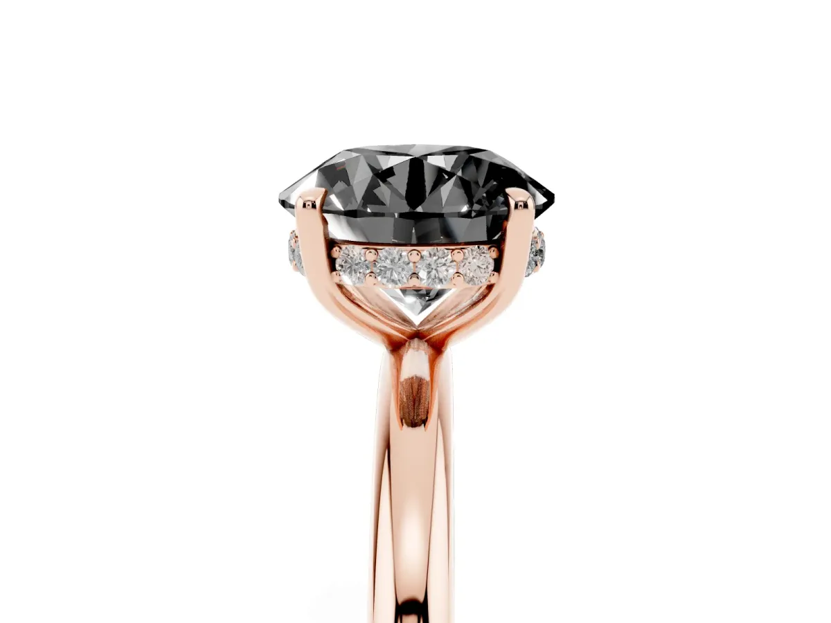 Fancy Black Round Cut Diamond Solitaire Ring with Thin Band and Four-Prong Setting Rose gold